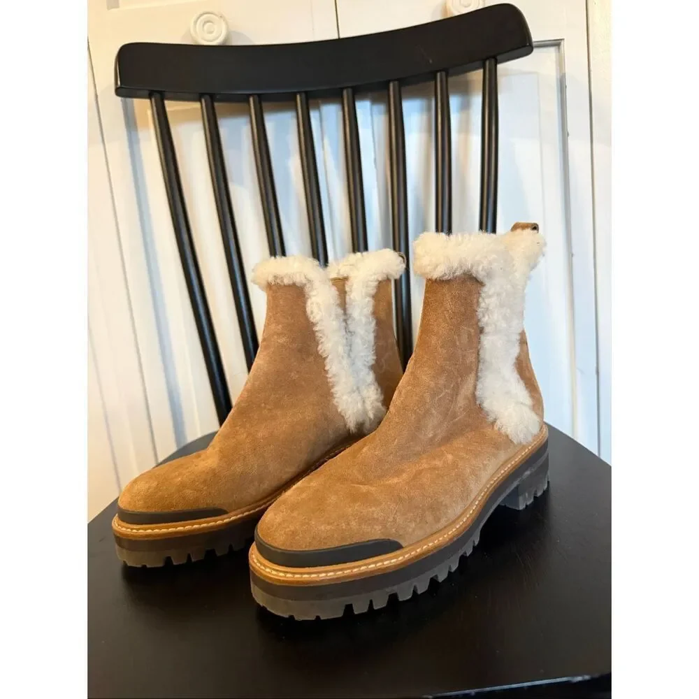 Marc Fisher Iggie suede shearling Chelsea lug sole boot size 6